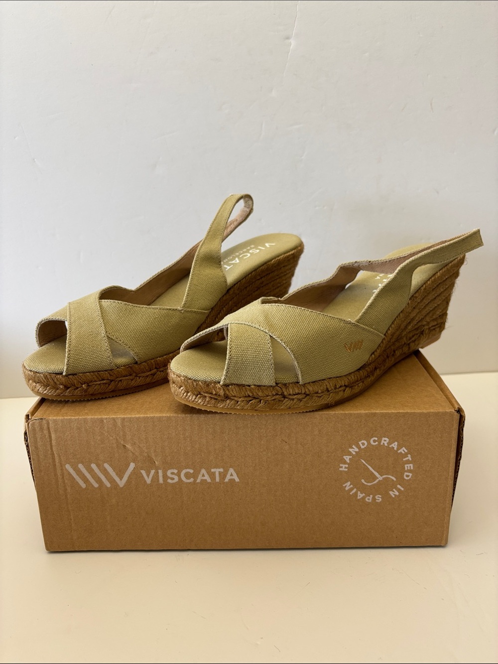 Viscata Barcelona Khaki Canvas Espadrille Wedge Slingback Sandals